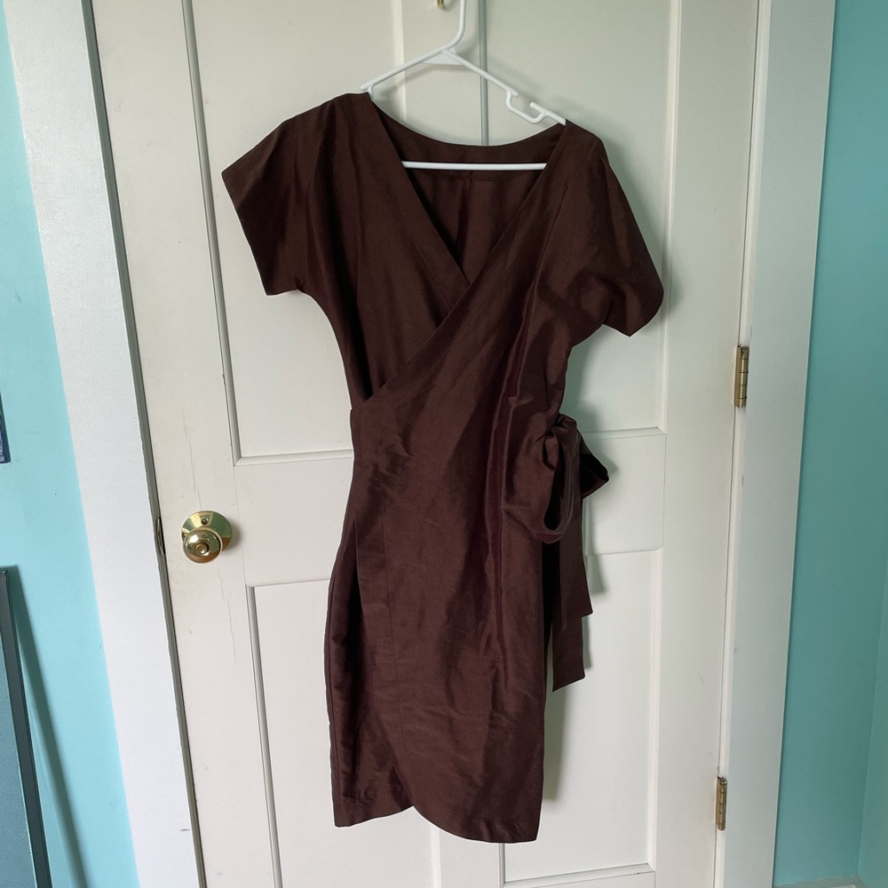 Lauren Winter brown silk wrap dress